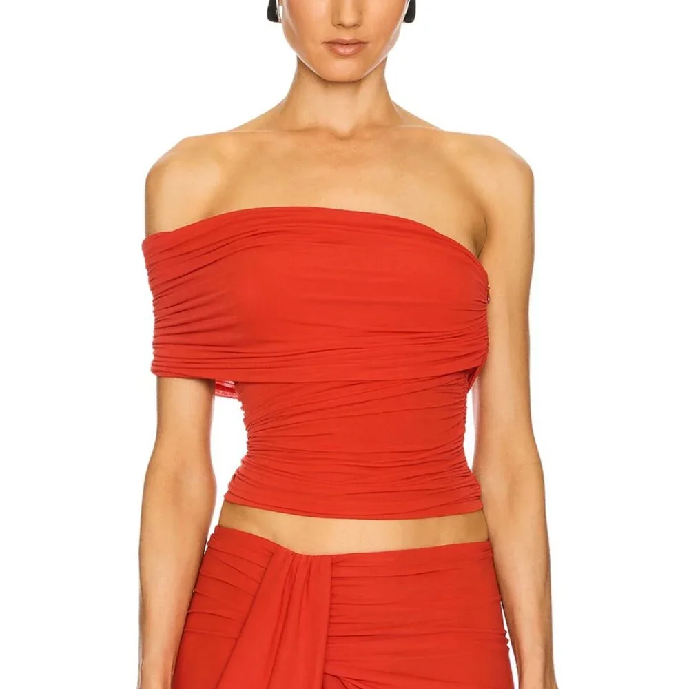 Ronny Kobo Ranada One Shoulder Asymmetrical Red Ruched Top Small NWT - Picture 5 of 8